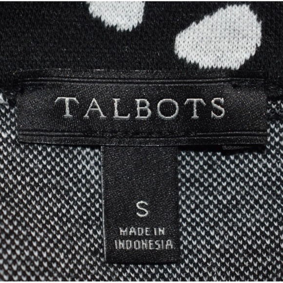 Talbots Small Sweater Abstract Soft Stretch Back Zip Comfy Black White 3/4 Slv - Picture 9 of 16